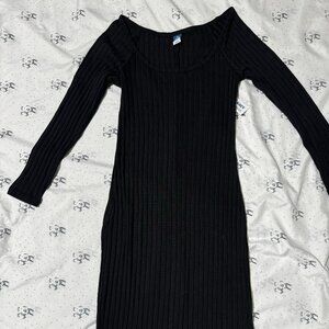 Old Navy Ribbed Bodycon Long Sleeve Dress (Black, XSP)